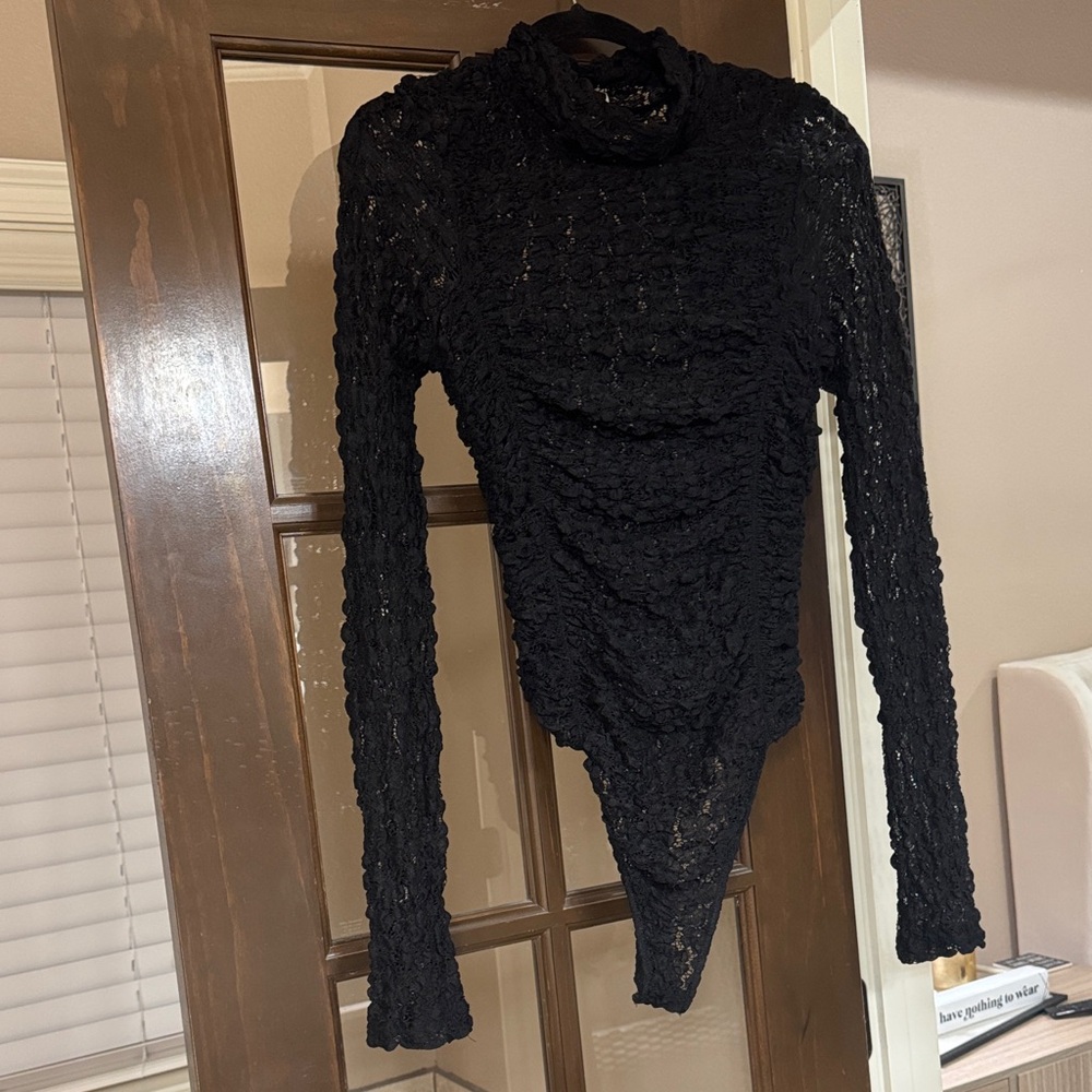 Free People Day and Night black Sheer Lace Long Sleeve Bodysuit